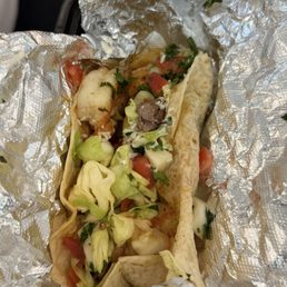 Beef in the shrimp taco.