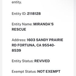 Miranda's Rescue Thrift Store - California FTB status as of July 19, 2026