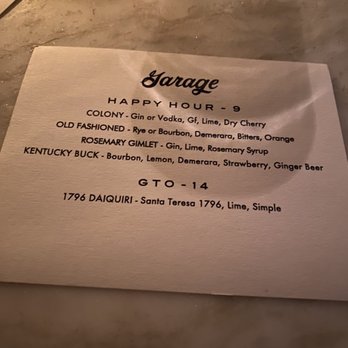 Garage - happy hour menu - Cocktail Bars Near Me - Austin, Texas