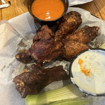 Double Dogs - 6 charred wings for $12. Fries are an extra $4. - Burgers Near Me - Knoxville, Tennessee Double Dogs - 6 charred wings for $12. Fries are an extra $4. - Burgers Near Me - Knoxville, Tennessee
