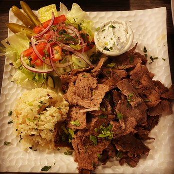 Moussaka Mediterranean Kitchen - Lamb & Beef gyro with rice and a salad - Mediterranean Near Me - San Leandro, California
