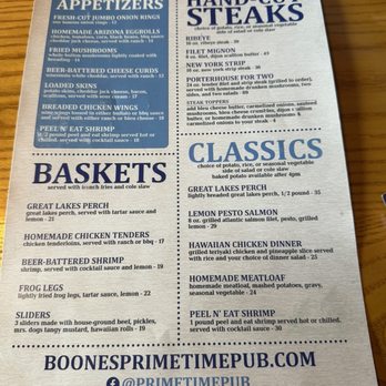 Boone's Prime Time Pub - Menu - Burgers Near Me - Suttons Bay, Michigan Boone's Prime Time Pub - Menu - Burgers Near Me - Suttons Bay, Michigan