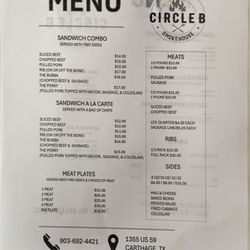 Circle B Smokehouse - Menu