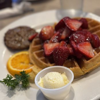 The Palms Cafe - Belgium Waffle with Strawberry - Cafes Near Me - La Quinta, California The Palms Cafe - Belgium Waffle with Strawberry - Cafes Near Me - La Quinta, California