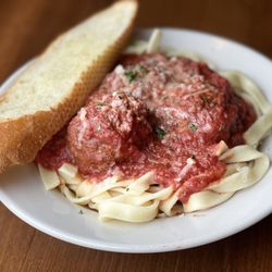 Gaberino's Homestyle Italian - Fettuccine and Meatballs. Our meatballs are an old family recipe, which we make a roll in house.