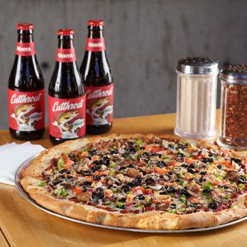 Tram Car Pizza - a pizza with olives, peppers, and black olives - Pizza Near Me - Snowbird, Utah Tram Car Pizza - a pizza with olives, peppers, and black olives - Pizza Near Me - Snowbird, Utah