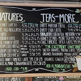 Menu for sungature coffee, tea and more