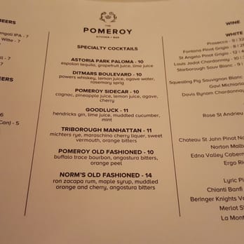 The Pomeroy - Drink menu! I love the pomeroy old fashioned - New American Near Me - Astoria, New York