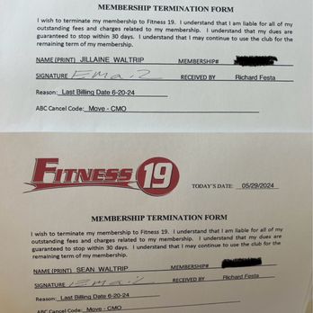 Fitness 19 - Evidence of termination. - Gyms Near Me - Murrieta, California Fitness 19 - Evidence of termination. - Gyms Near Me - Murrieta, California