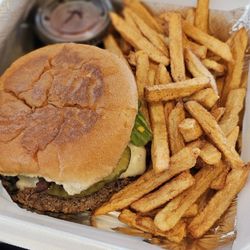 Chadeni’s - Single patty burger with my topping of my choice and fresh cut fries.
