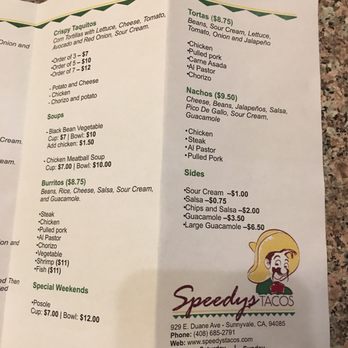 Speedy's Tacos - Menu 2 - Mexican Near Me - Sunnyvale, California Speedy's Tacos - Menu 2 - Mexican Near Me - Sunnyvale, California