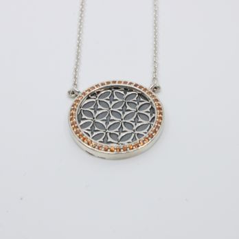 L. A. Pai Gallery - Matthieu Cheminee Necklace with pink sapphires set in sterling silver around a stamped pattern. - Art Galleries Near Me - Ottawa, Ontario L. A. Pai Gallery - Matthieu Cheminee Necklace with pink sapphires set in sterling silver around a stamped pattern. - Art Galleries Near Me - Ottawa, Ontario