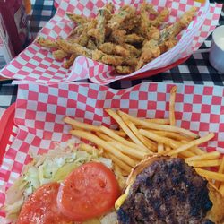 Tiny cafe - Green chili strips (still very tasty) & 1 of 2 for$12 cheeseburger w/fries special 3-17-24