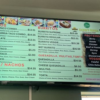 Habibis Birria - Menu as of 6/2024 - Halal Near Me - San Leandro, California