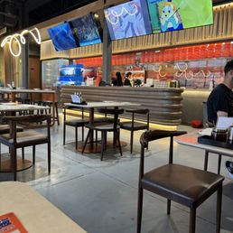 View of the kitchen area from my seat