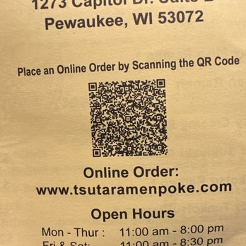 Tsuta Ramen & Poke - QR code - Ramen Near Me - Brookfield, Wisconsin