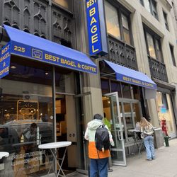 Best Bagel & Coffee - Outside area where you can stand and eat by a table