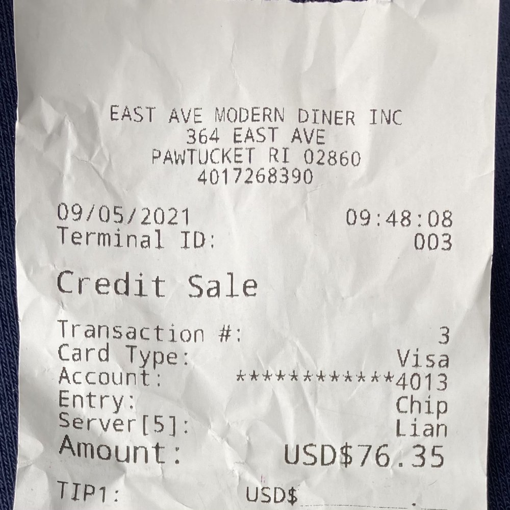 Modern Diner - Receipt - Diners Near Me - Pawtucket, Rhode Island Modern Diner - Receipt - Diners Near Me - Pawtucket, Rhode Island