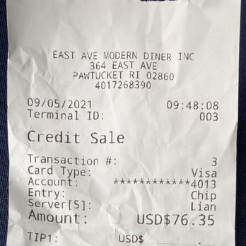 Modern Diner - Receipt - Diners Near Me - Pawtucket, Rhode Island
