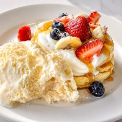 Signature soufflé pancakes with ice cream.