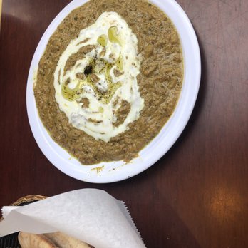 Kabobi Grill - Kashkeh Bodemjan- mashed eggplant, caramelized onion, garlic, mint; served with pita bread, delicious! - Mediterranean Near Me - Chicago, Illinois
