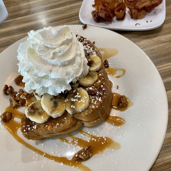 @ The Diner - The Nutty Banana Stuffed French Toast with a side of bacon - Breakfast & Brunch Near Me - Orlando, Florida