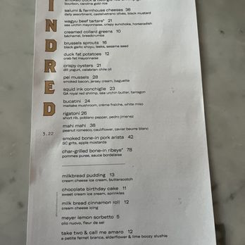Kindred Restaurant - Menu March 2025 - New American Near Me - Davidson, North Carolina