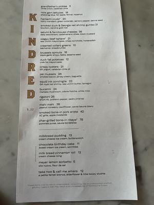 Menu photo 8 Kindred Restaurant Davidson, NC