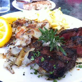Plums Cafe - Flat Iron Steak & Eggs - Breakfast & Brunch Near Me - Costa Mesa, California
