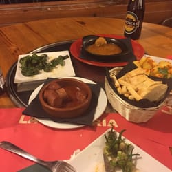 La Griferia - The best of the best! Meatballs, peppers, chorizo in cider & patatas bravas