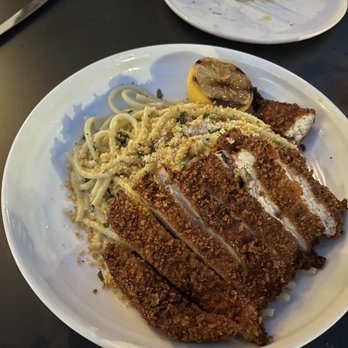 Char & Lemon - Bucatini limone with chicken cutlet - Italian Near Me - Oxford, Connecticut Char & Lemon - Bucatini limone with chicken cutlet - Italian Near Me - Oxford, Connecticut