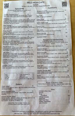 Menu photo 7 Mile High Cafe Idyllwild, CA