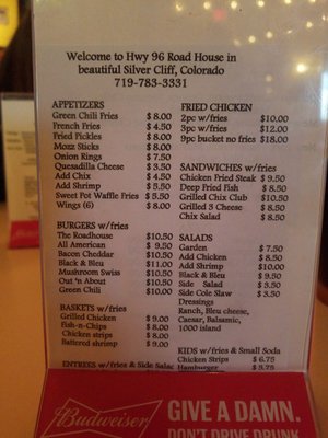 Menu photo 3 Hwy 96 Road House Silver Cliff, CO Menu photo 3 Hwy 96 Road House Silver Cliff, CO