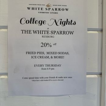 White Sparrow Country Store - College nights - Ice Cream & Frozen Yogurt Near Me - Rexburg, Idaho White Sparrow Country Store - College nights - Ice Cream & Frozen Yogurt Near Me - Rexburg, Idaho
