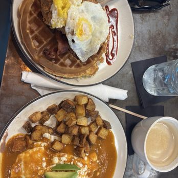 Grapevine Cafe - South Padre Island - Huevos rancheros, raspberry chipotle chicken and waffles - Breakfast & Brunch Near Me - South Padre Island, Texas