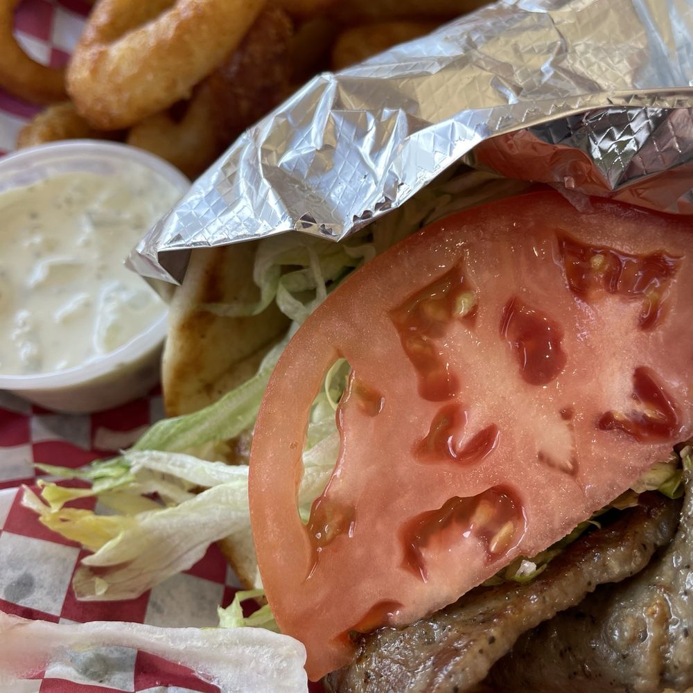 lamb gyro & onion rings lamb gyro & onion rings