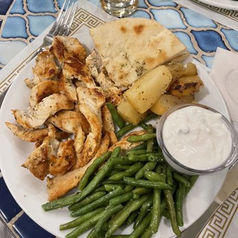 Mediterranean Bistro - Grilled chicken breast with lemon potatoes, green beans, pita bread and Tadziki sauce. - Mediterranean Near Me - Myrtle Beach, South Carolina Mediterranean Bistro - Grilled chicken breast with lemon potatoes, green beans, pita bread and Tadziki sauce. - Mediterranean Near Me - Myrtle Beach, South Carolina