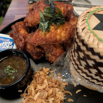 Hanuman Thai Eatery - Chicken wings (comes with sticky rice, a house sauce, and fried shallots) - Thai Near Me - Orange, California