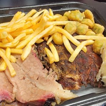 The Rib Shack - Two meat combo brisket, baby back ribs, fries and Okra - Barbeque Near Me - Fallbrook, California