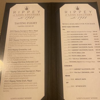 Rippey at Lodi Vintners - Menu as of 10/2024 - Wineries Near Me - Acampo, California Rippey at Lodi Vintners - Menu as of 10/2024 - Wineries Near Me - Acampo, California