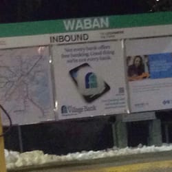 Waban MBTA sign displaying all stops of the different green line train routes