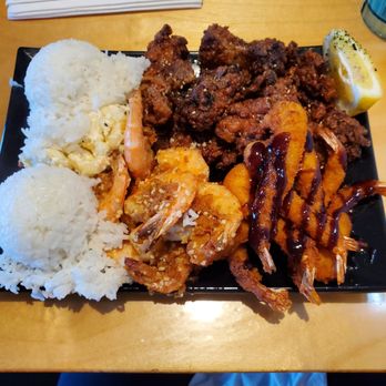 Grind Wit Tryz - Trio Plate:  Garlic Shrimp, Katsu Shrimp, and Krack Chicken - Filipino Near Me - Portland, Oregon