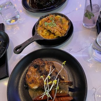 BLK SWAN - Top to bottom: Braised Beef Short Rib, Crispy Lobster Mac & Cheese, and Green Hill Farms Fried Pork Chop - New American Near Me - Baltimore, Maryland