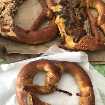 Squabisch - Cheese crumble (5) left funghi thyme (5) right top Vegan with salt (4) bottom. - Pretzels Near Me - Berkeley, California