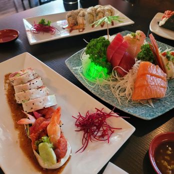 Sushi Boat - Super Shrimp Tempura Roll (upper left) - Japanese Near Me - Temecula, California Sushi Boat - Super Shrimp Tempura Roll (upper left) - Japanese Near Me - Temecula, California