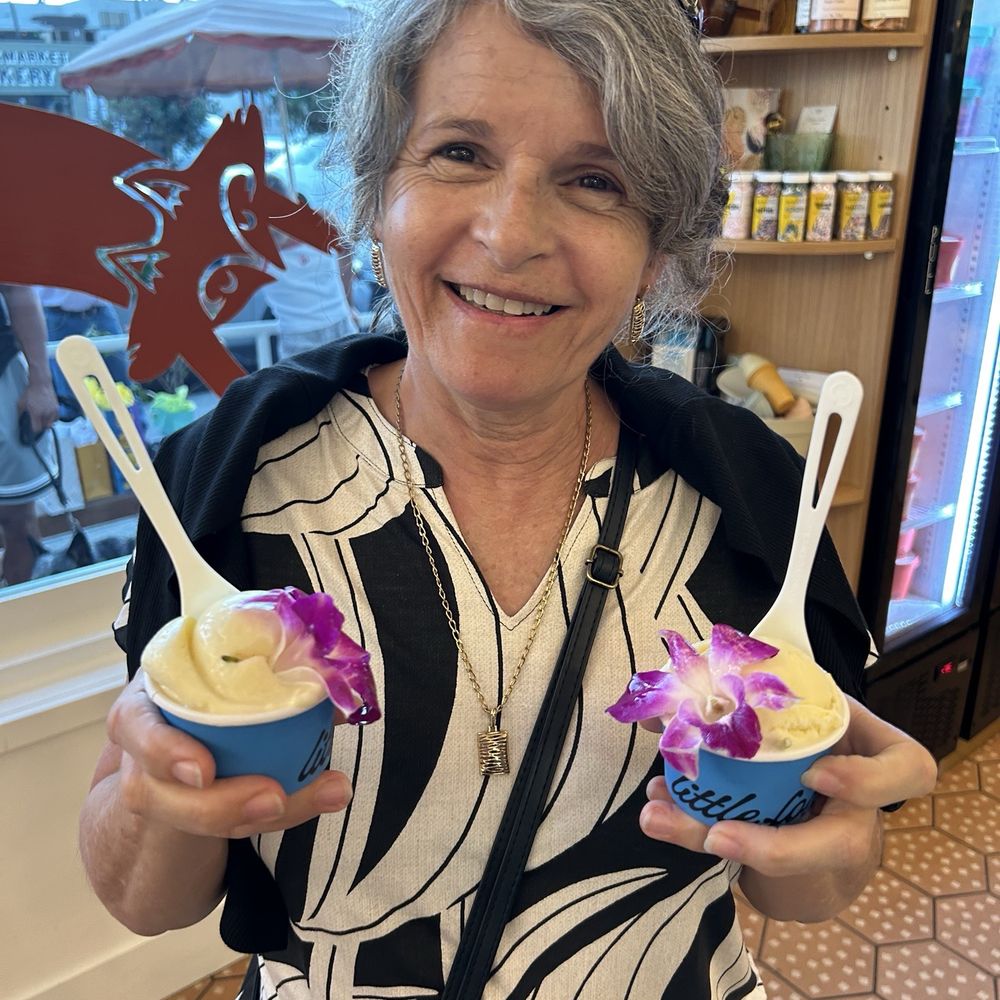 Little Fox Cups & Cones - Vanilla ice cream, garnished with gorgeous orchids - Ice Cream & Frozen Yogurt Near Me - Oceanside, California