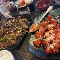 Eggplant, sesame chicken