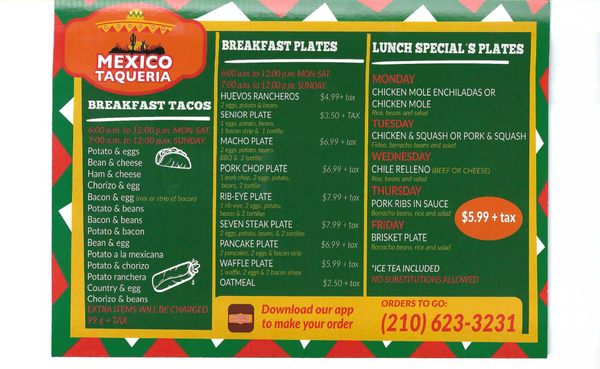 Menu photo 4 Mexico Taqueria San Antonio, TX