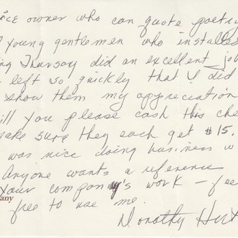 Olympia Floors - It means a lot to have customers handwritten review. - Carpeting Near Me - Chicago, Illinois