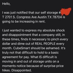 CubeSmart Self Storage - An email showing the owner of this location lying about whether or not I contacted them with all of my information, which they ignored.